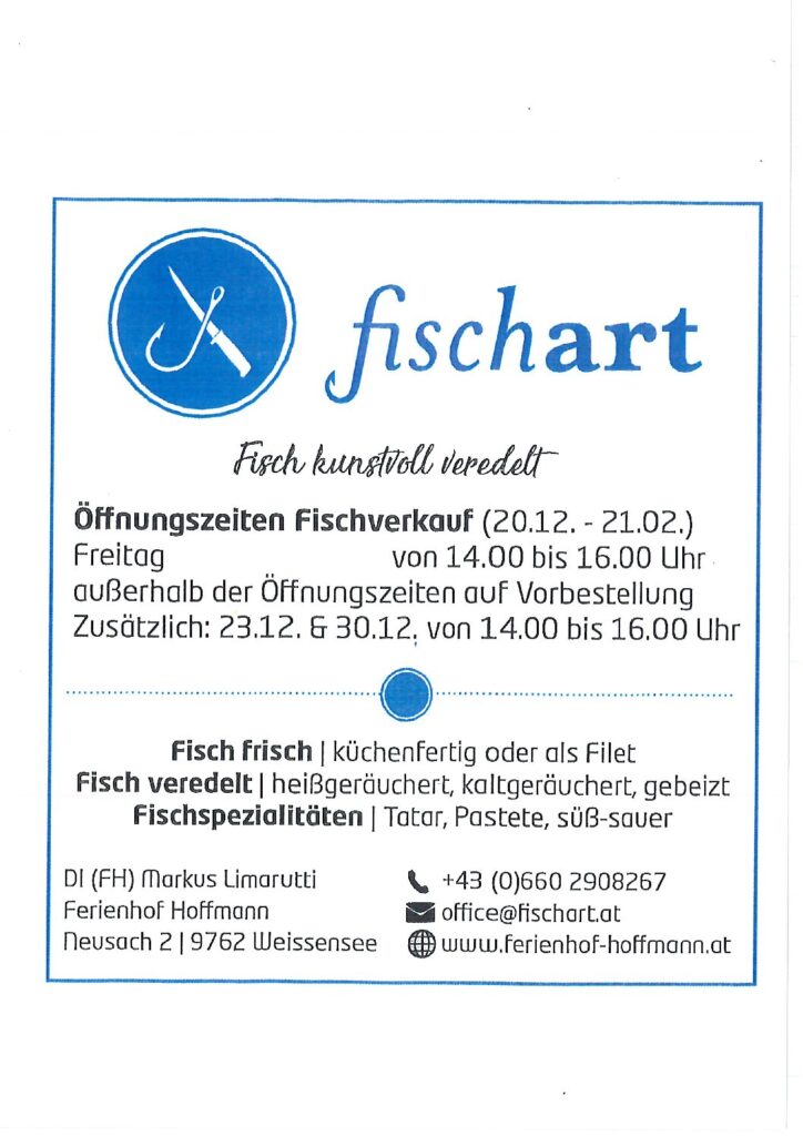 Fischart Öffnungszeiten Winter 2024/25