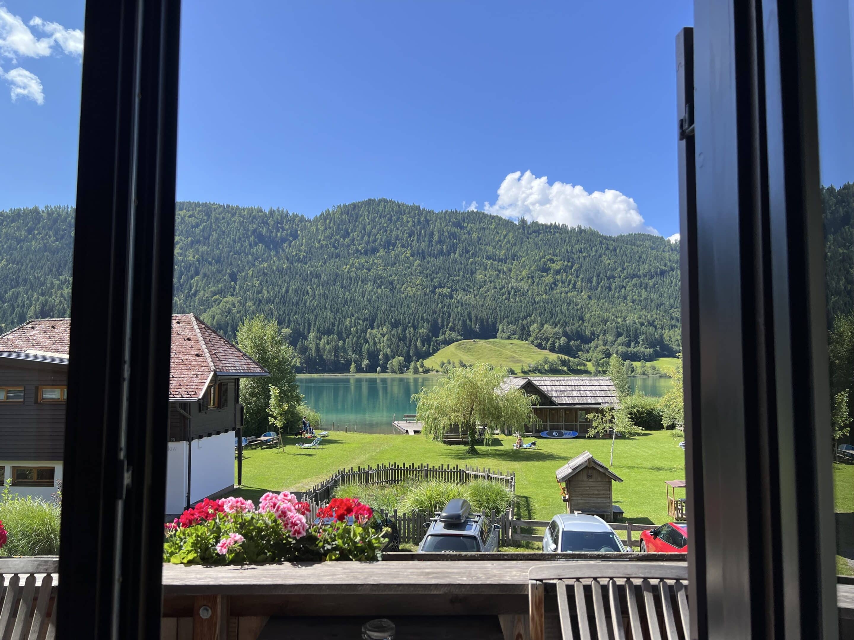 Zimmerausblick Ferienhof Hoffmann am Weissensee